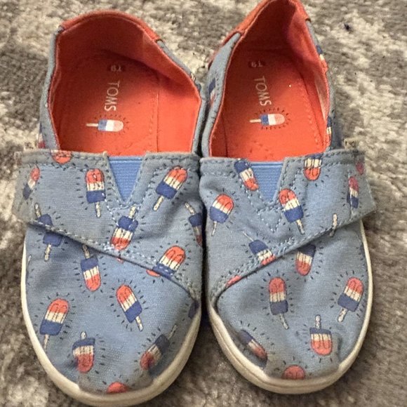 Toms Little Girls Red, White, and Blue Alpargata Shoes Size 9 - Picture 1 of 5